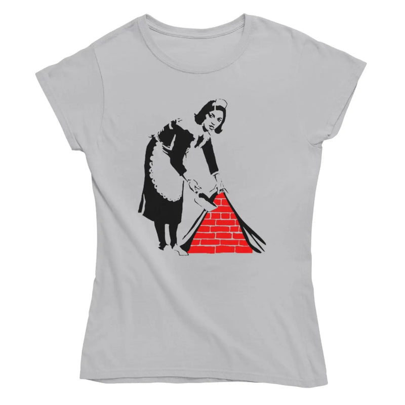 Banksy Maid Ladies T-Shirt S / Light Grey