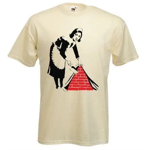 Banksy Maid Mens T-Shirt XL / Cream