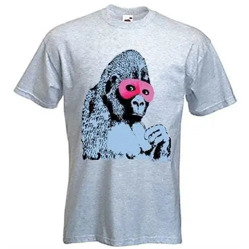 Banksy Masked Gorilla Mens T-Shirt S / Light Grey