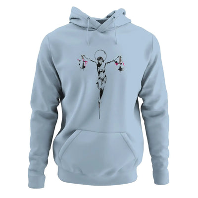 Banksy Material Jesus Hoodie - S / Light Blue - Hoodie