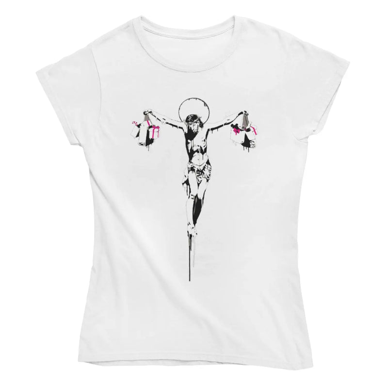 Banksy Material Jesus Ladies T-Shirt M / White