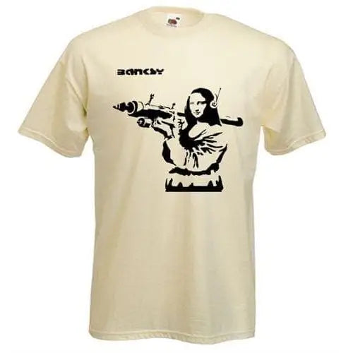 Banksy Mona Lisa With Bazooka Mens T-Shirt S / Cream