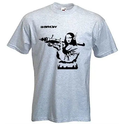 Banksy Mona Lisa With Bazooka Mens T-Shirt S / Light Grey