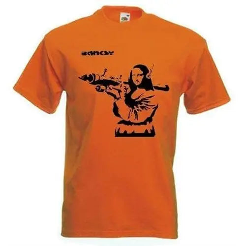 Banksy Mona Lisa With Bazooka Mens T-Shirt S / Orange