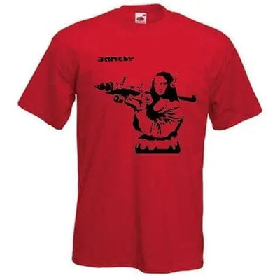 Banksy Mona Lisa With Bazooka Mens T-Shirt S / Red