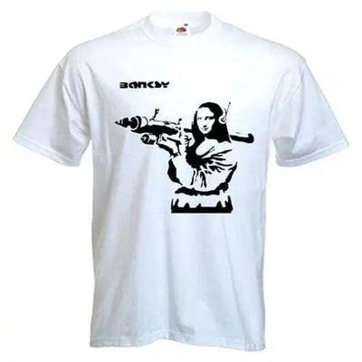 Banksy Mona Lisa With Bazooka Mens T-Shirt S / White