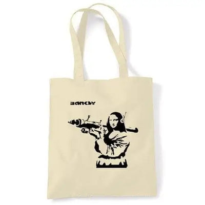 Banksy Mona Lisa With Bazooka Shoulder bag Cream