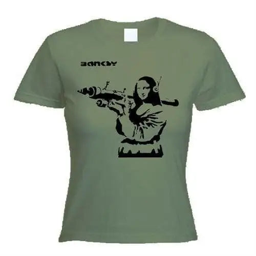 Banksy Mona Lisa With Bazooka Womens T-Shirt M / Khaki