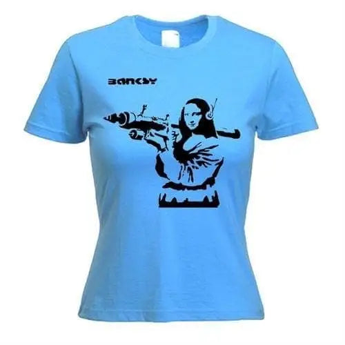 Banksy Mona Lisa With Bazooka Womens T-Shirt M / Light Blue
