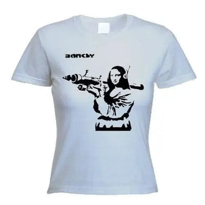 Banksy Mona Lisa With Bazooka Womens T-Shirt M / Light Grey
