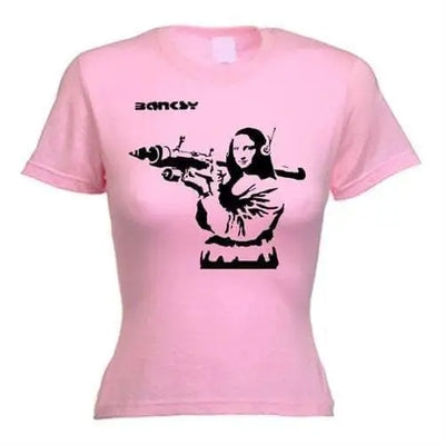 Banksy Mona Lisa With Bazooka Womens T-Shirt M / Light Pink