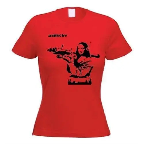 Banksy Mona Lisa With Bazooka Womens T-Shirt M / Red