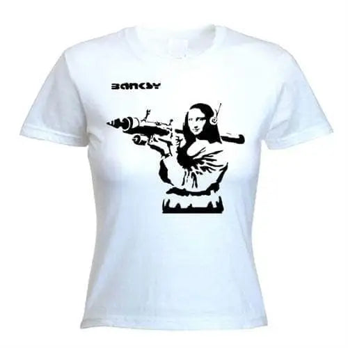Banksy Mona Lisa With Bazooka Womens T-Shirt M / White