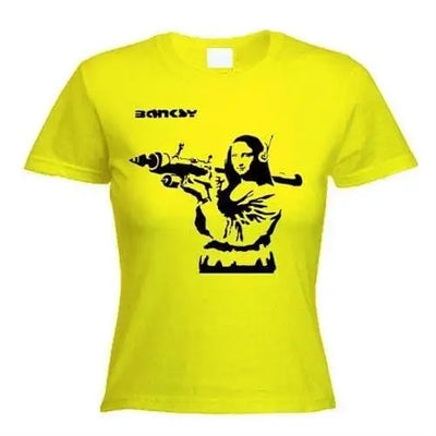 Banksy Mona Lisa With Bazooka Womens T-Shirt M / Yellow