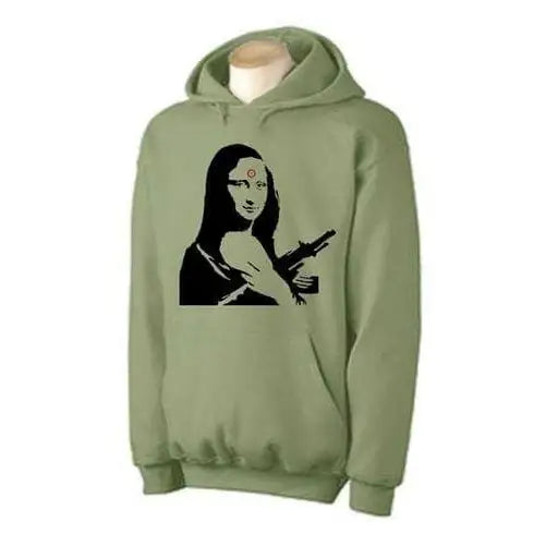 Banksy Mona Lisa With Machine Gun Hoodie M / Khaki