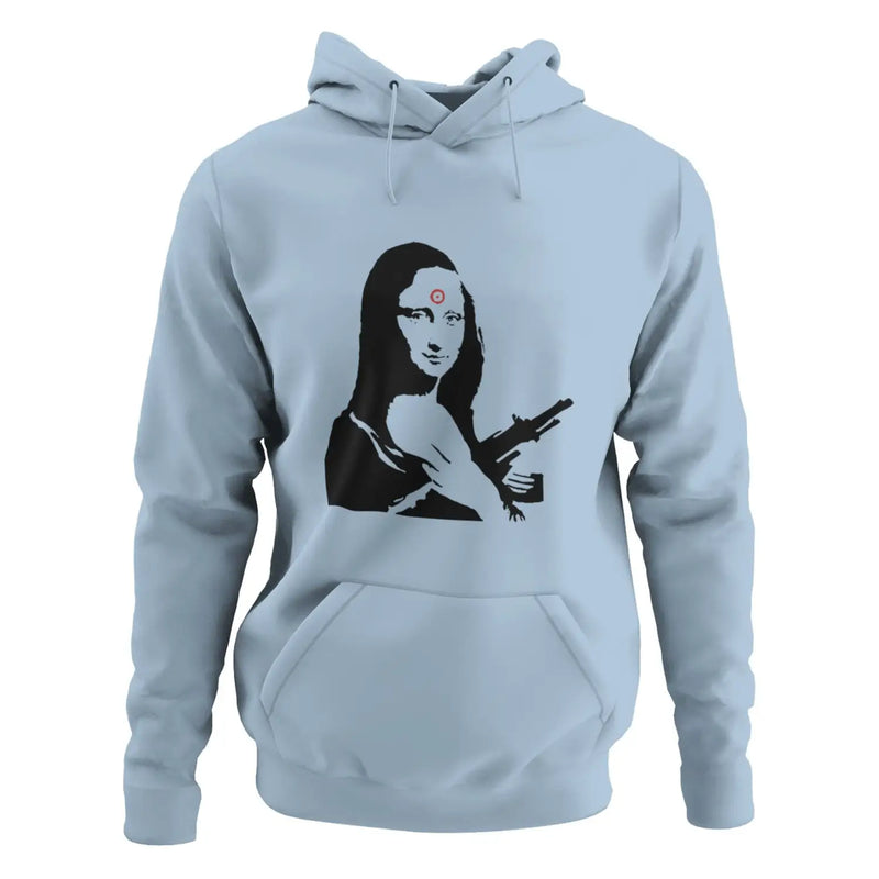 Banksy Mona Lisa With Machine Gun Hoodie - M / Light Blue -