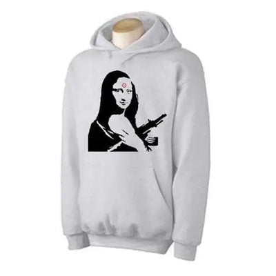 Banksy Mona Lisa With Machine Gun Hoodie M / Light Grey