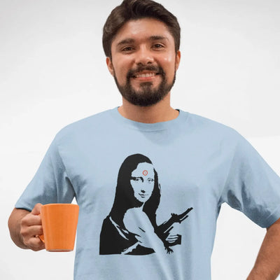 Banksy Mona Lisa With Machine Gun Mens T-Shirt