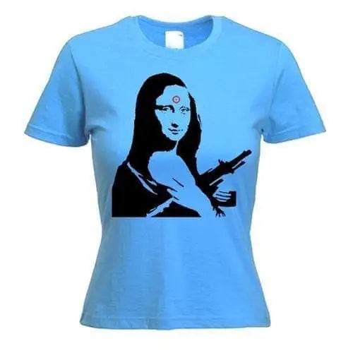 Banksy Mona Lisa With Machine Gun Womens T-Shirt M / Blue
