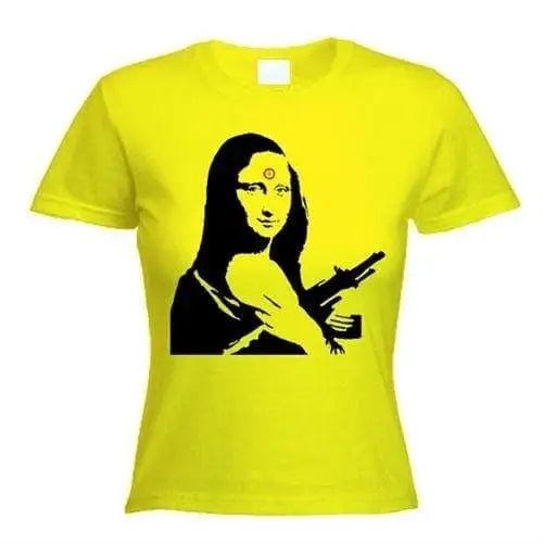 Banksy Mona Lisa With Machine Gun Womens T-Shirt M / Yellow