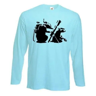 Banksy Mortar Rat Long Sleeve T-Shirt XL / Light Blue