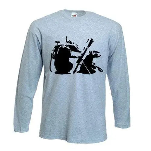 Banksy Mortar Rat Long Sleeve T-Shirt XL / Light Grey