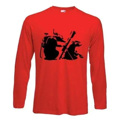 Banksy Mortar Rat Long Sleeve T-Shirt XL / Red
