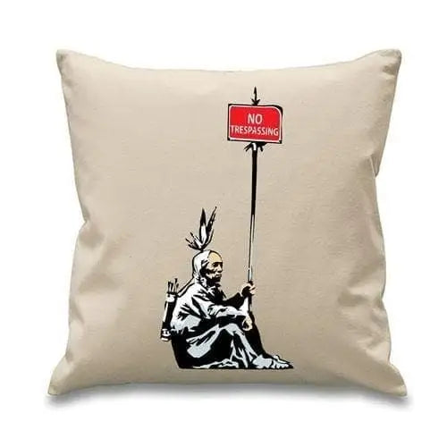 Banksy No Trespassing Indian Cushion Cream