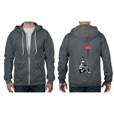 Banksy No Trespassing Indian Full Zip Hoodie XXL / Charcoal