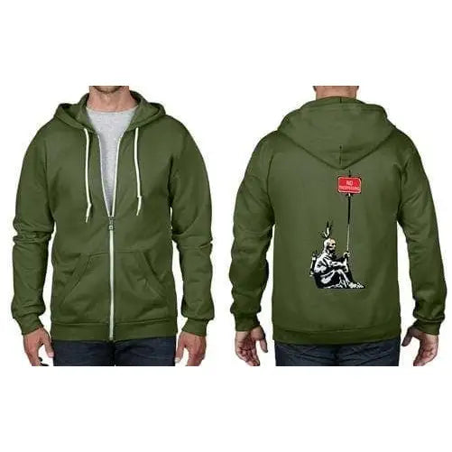 Banksy No Trespassing Indian Full Zip Hoodie XXL / City Green