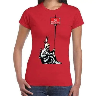 Banksy No Trespassing Indian Ladies T-Shirt M / Red