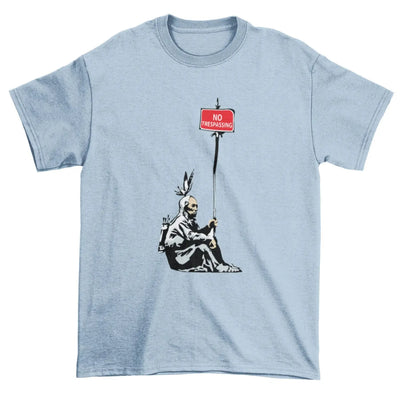 Banksy No Trespassing Indian Men's T-Shirt L / Light Blue