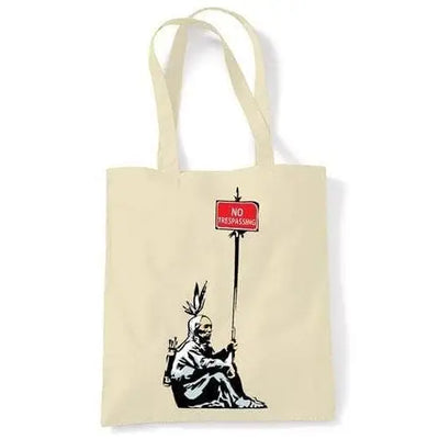 Banksy No Trespassing Indian Shoulder bag Cream