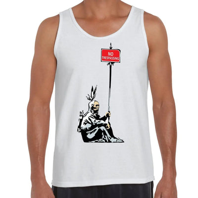 Banksy No Trespassing Native Indian Men's Tank Vest Top XXL / White