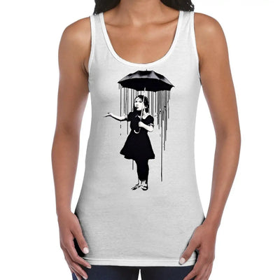 Banksy Nola Umbrella Girl Women's Tank Vest Top M / White