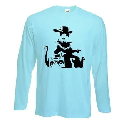 Banksy NYC Gangster Rat Long Sleeve T-Shirt XL / Light Blue