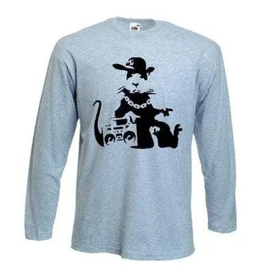 Banksy NYC Gangster Rat Long Sleeve T-Shirt XL / Light Grey