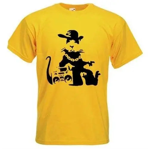 Banksy NYC Gangster Rat Mens T-Shirt L / Yellow