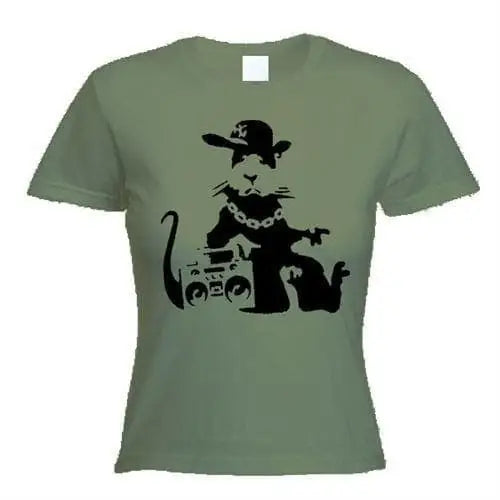Banksy NYC Gangster Rat Womens T-Shirt S / Khaki