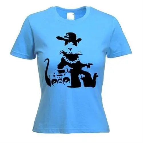 Banksy NYC Gangster Rat Womens T-Shirt S / Light Blue