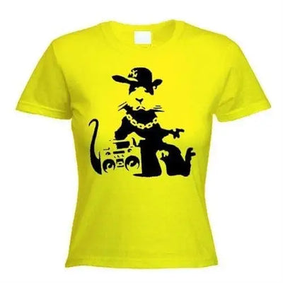 Banksy NYC Gangster Rat Womens T-Shirt S / Yellow