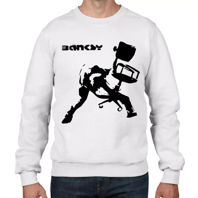 Banksy Office Chair Graffiti Men's Sweatshirt Jumper L / White