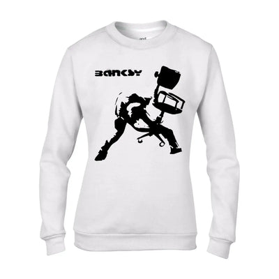Banksy Office Chair Graffiti Women's Sweatshirt Jumper XXL / White