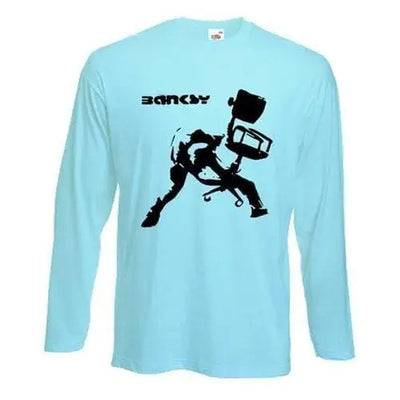 Banksy Office Chair Long Sleeve T-Shirt M / Light Blue