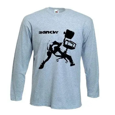 Banksy Office Chair Long Sleeve T-Shirt M / Light Grey