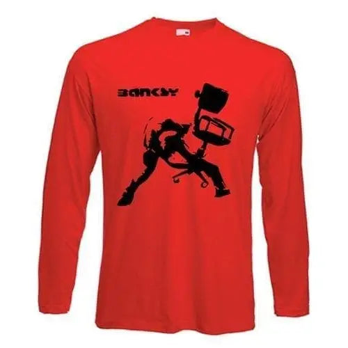 Banksy Office Chair Long Sleeve T-Shirt M / Red