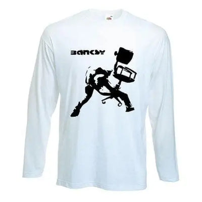 Banksy Office Chair Long Sleeve T-Shirt M / White