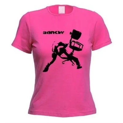 Banksy Office Chair Womens T-Shirt L / Dark Pink