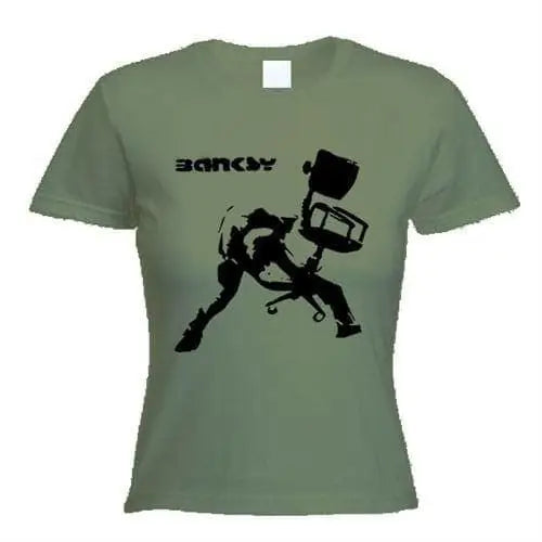 Banksy Office Chair Womens T-Shirt L / Khaki