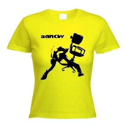 Banksy Office Chair Womens T-Shirt L / Yellow